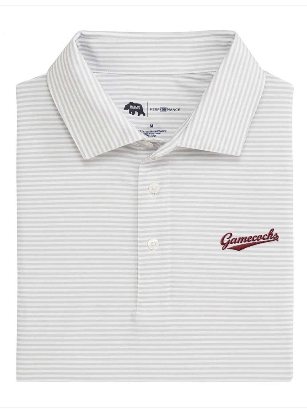 South Carolina Gamecocks Baseball Echo Striped Performance Polo - White & Gray